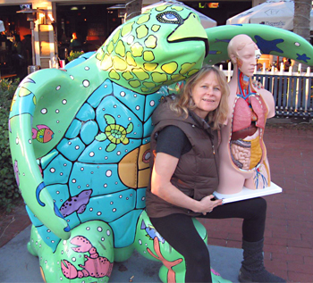 Jenny Otto with Florida turtle and Pat the organ model